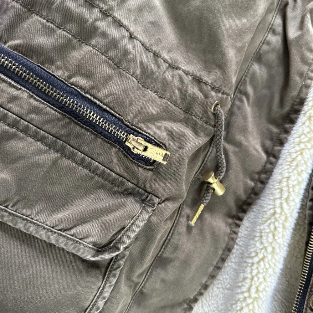 ZARA Woman Olive Utility Cargo Vest L Sleeveless Anorak Jacket Zip Pockets waist